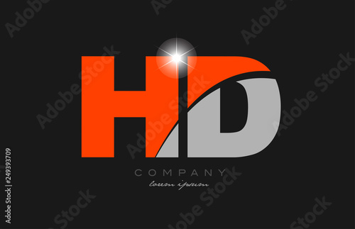 combination letter hd h d in grey orange color alphabet for logo icon design