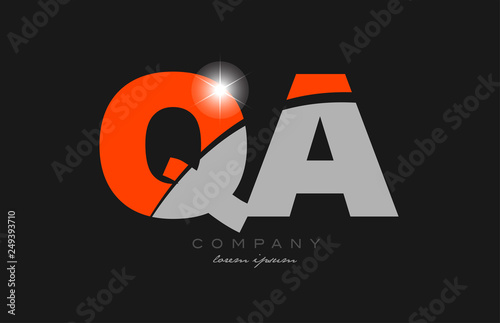 combination letter qa q a in grey orange color alphabet for logo icon design