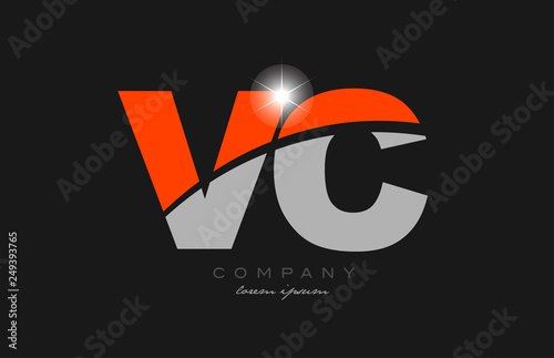 combination letter vc v c in grey orange color alphabet for logo icon design