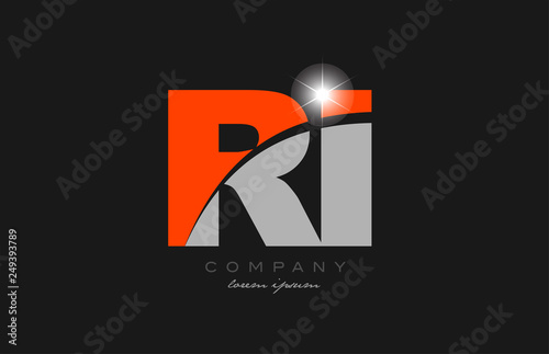 combination letter ri r i in grey orange color alphabet for logo icon design