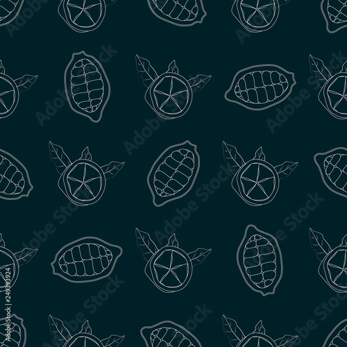 exotic tropical fruit print. Cupuacu cupuassu, cupuazu and copoasu seamless pattern. cacao vector