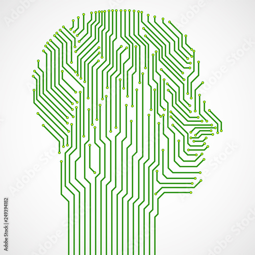 Abstract human head with circuit board. Technology concept