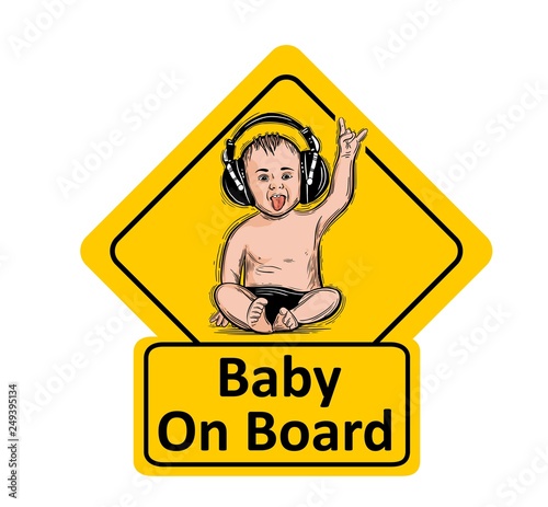 Baby On Board. The sticker on the back window of the car. vector illustration