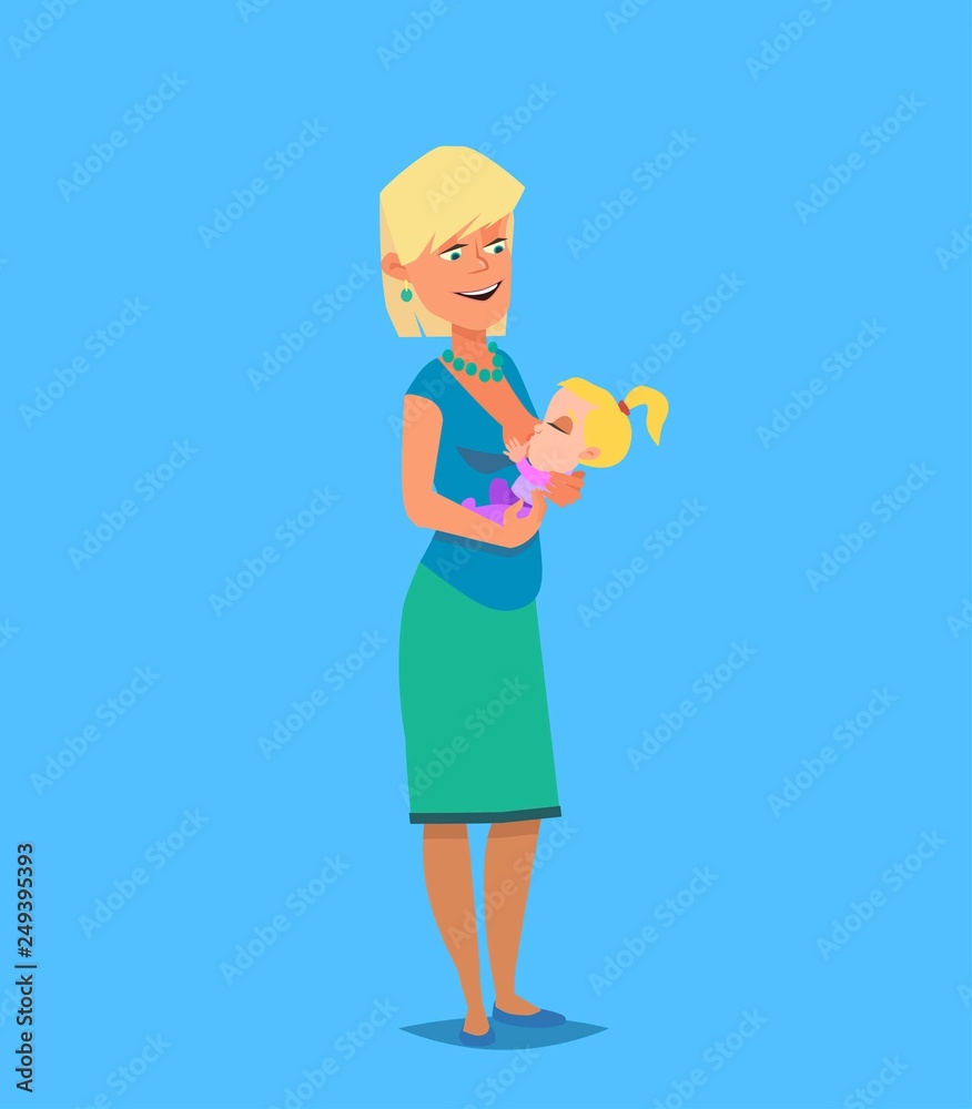 Happy mom breast-feeds her baby. Vector illustration Happy mom breast-feeds her baby. Vector illustration