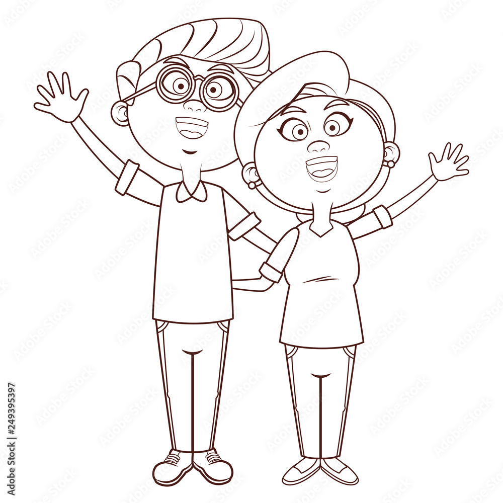 elder couple waving elder couple waving