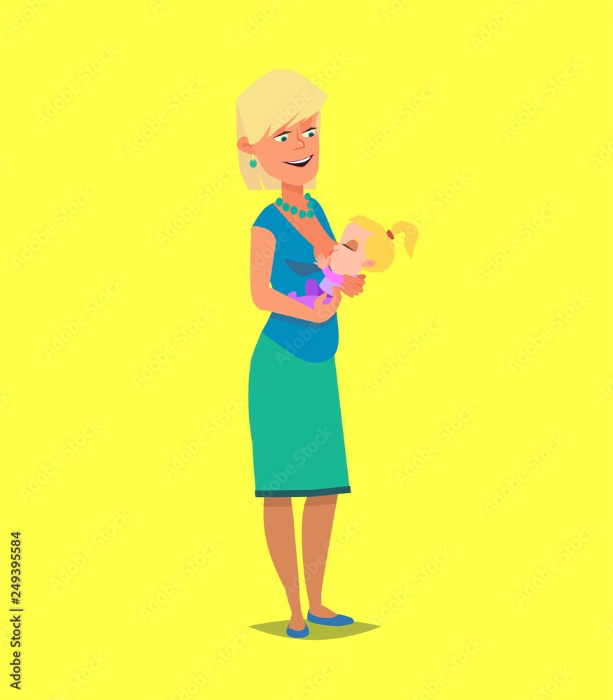 Happy mom breast-feeds her baby. Vector illustration Happy mom breast-feeds her baby. Vector illustration