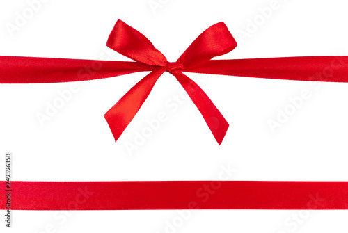 Beautiful red ribbon with bow isolated on white background.