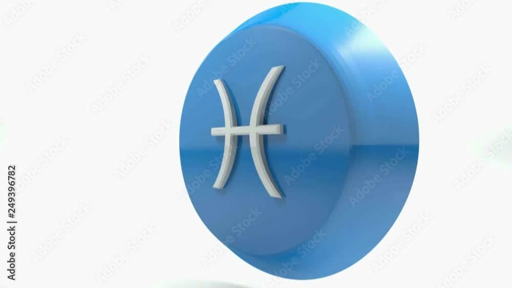 ZODIAC PISCES ICON blue circle push button - 3D rendering illustration ZODIAC PISCES ICON blue circle push button - 3D rendering illustration