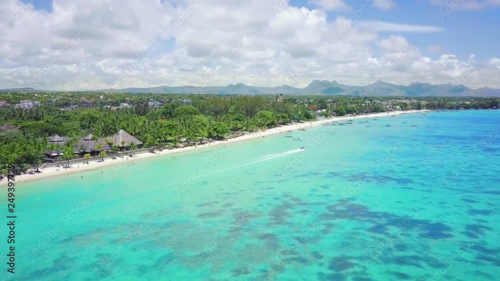 Aerial view of beautiful, exotic beach in Mauritus. Trou aux Biches, Mauritius island. The best beach of the world. Aerial view of beautiful, exotic beach in Mauritus. Trou aux Biches, Mauritius island. The best beach of the world.