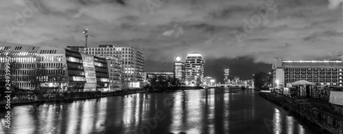 Berlin night cityscape buildings river view