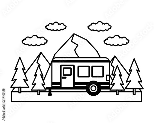 camper trailer mountains trees