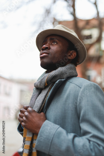 Street portrait of african american man in hat