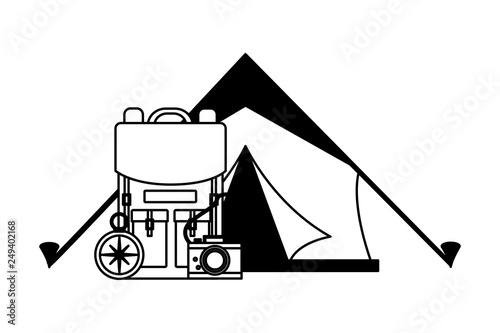 tent backpack camera compass camping