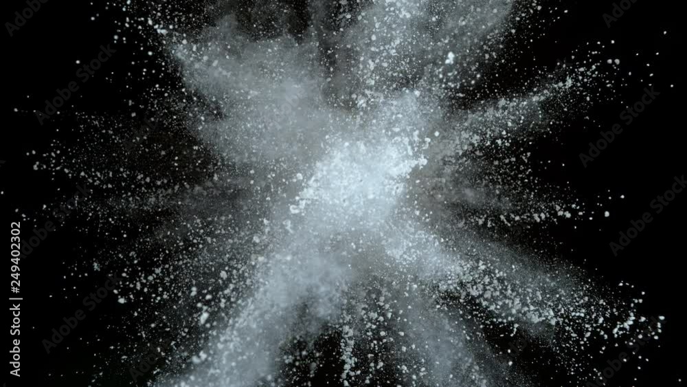 Super slowmotion shot of white powder explosion isolated on black background. Shot with high speed cinema camera at 1000fps