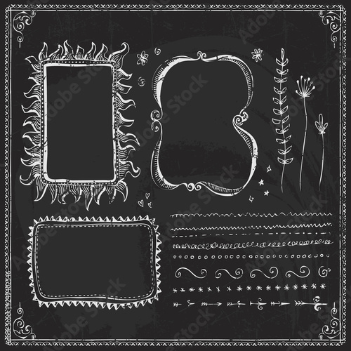 Hand drawn frames, border lines  on blackboard photo