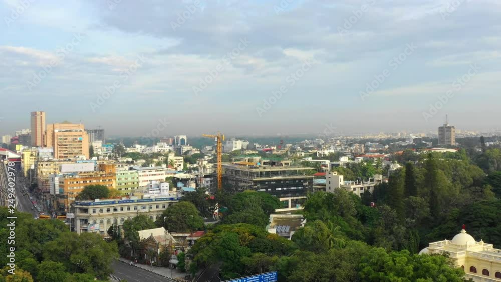 sunset sky bangalore cityscape traffic street side construction aerial panorama 4k india sunset sky bangalore cityscape traffic street side construction aerial panorama 4k india