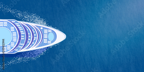 Nose of cruise ship top view on blue sea illustration photo
