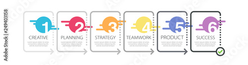 Thin line infographic template with 6 steps. Modern business concept infographics with options for brochure, diagram, workflow, timeline. Vector EPS 10