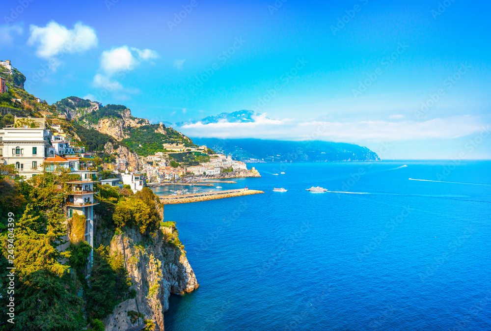 Amalfi town and coast, panoramic view. Italy