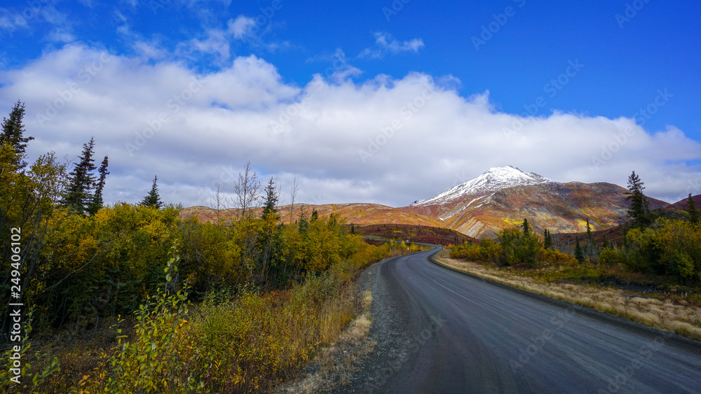 The great northern Dempster Highway just as the colours begin to turn, in the Yukon Territory, Canada