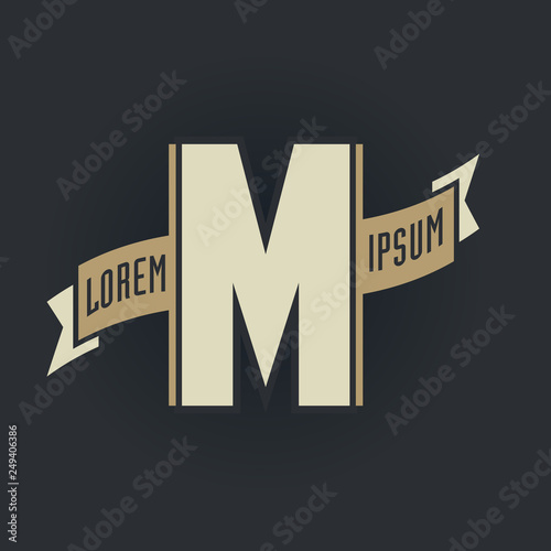 M letter vintage heraldry hipster logo template