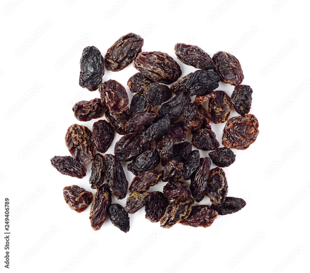 Black raisin isolated on white background