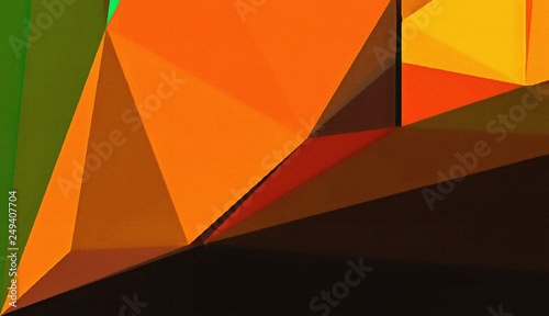 Abstract polygonal background. Geometric concept texture. Graphic low poly unusual pattern. Triangles design backdrop. Multicolor bright futuristic artwork. Macro crystal art. Painted on paper cover. 