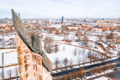 Riga, Latvia, February 14, 2018: The Victory Memorial to Soviet Army in Agenskalns. Created 1985 to commemorate the Soviet Army's victory over Nazi Germany in World War II photo