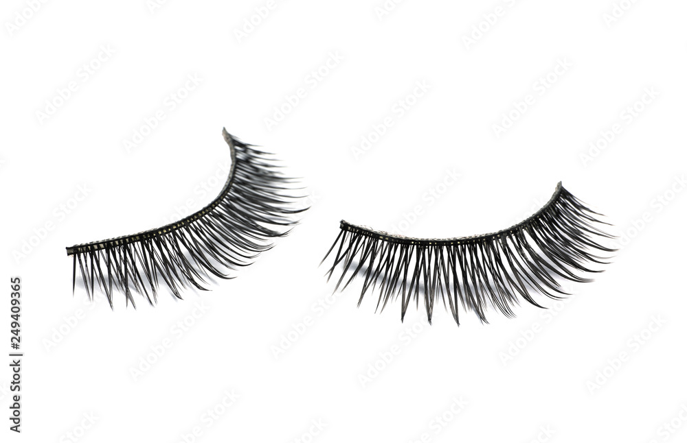 Beautiful pair of false eyelashes on white background Beautiful pair of false eyelashes on white background