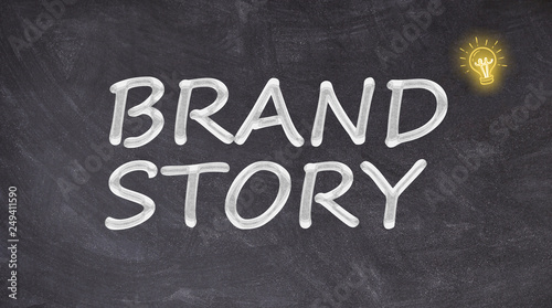 Brand story written on blackboard with light bulb