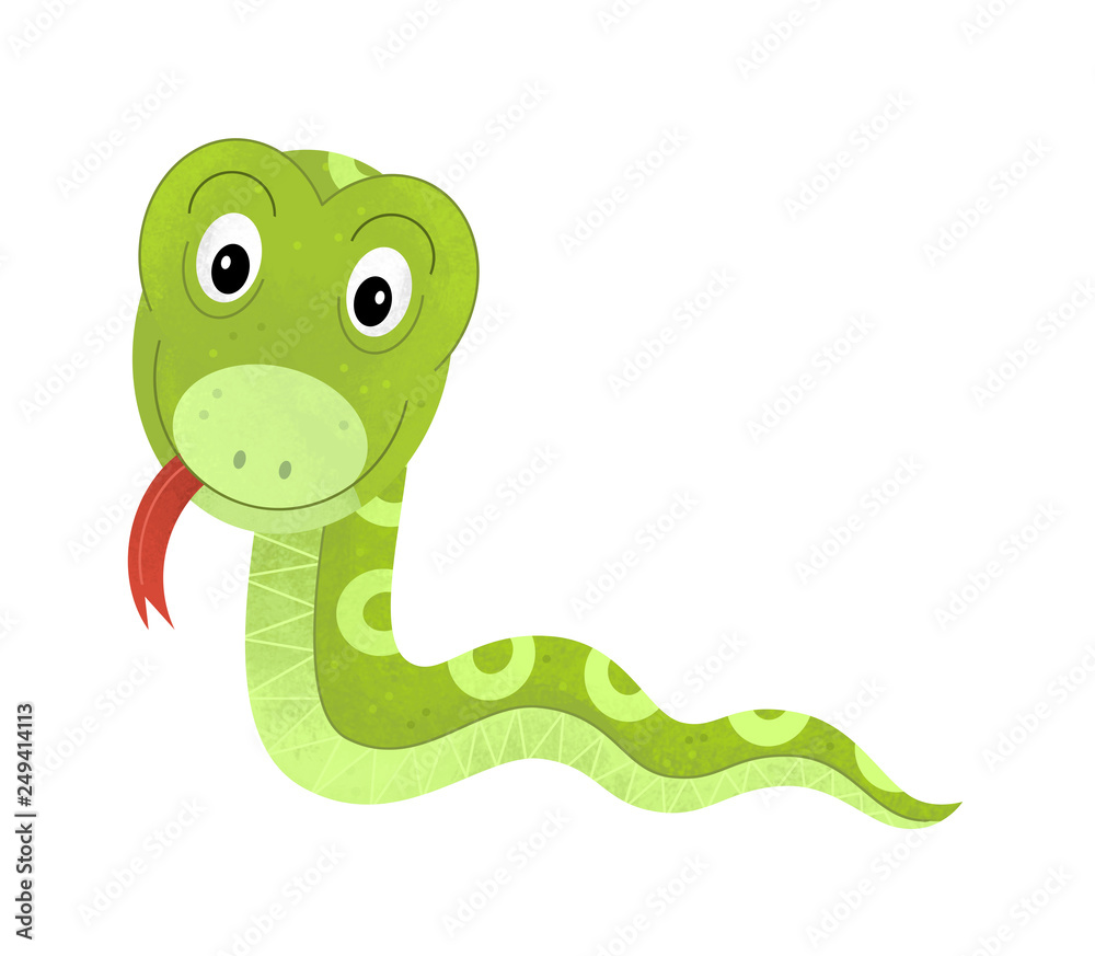cartoon scene with snake on white background with sign name of animal -  illustration for children Stock Illustration | Adobe Stock