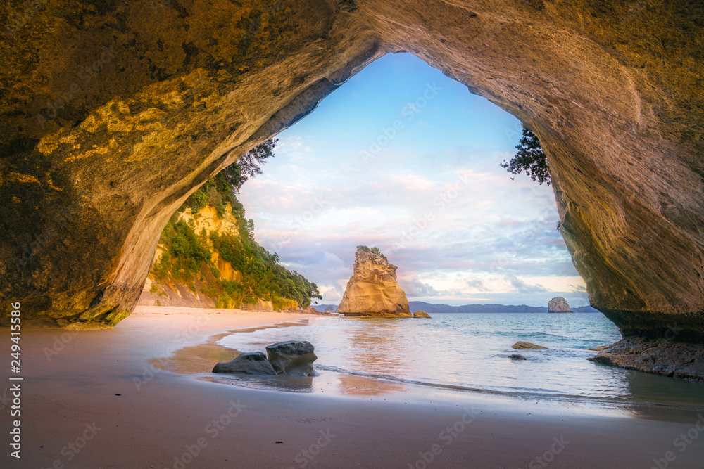 view from the cave at cathedral cove,coromandel,new zealand 17