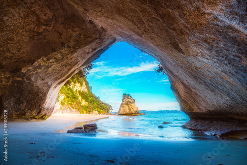 view from the cave at cathedral cove,coromandel,new zealand 40