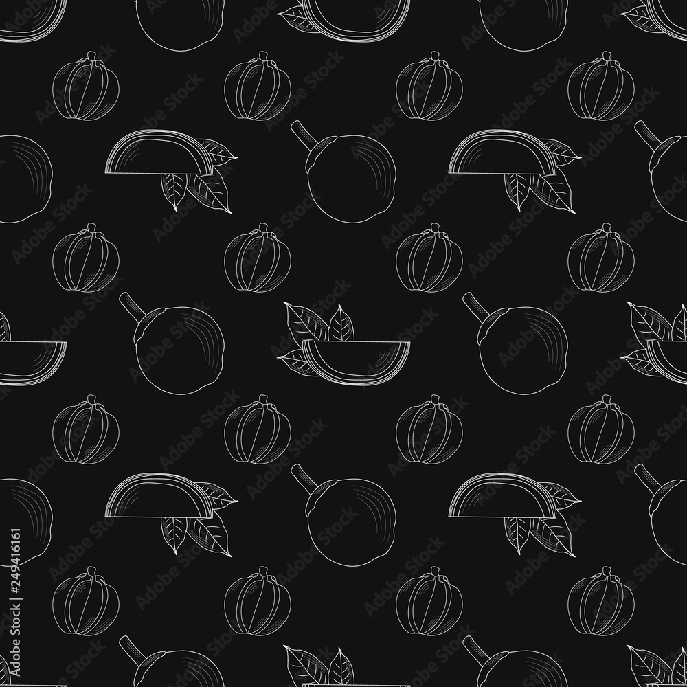 Eco food print. Quararibea cordata. South American sapote or chupa-chupa seamless pattern Eco food print. Quararibea cordata. South American sapote or chupa-chupa seamless pattern