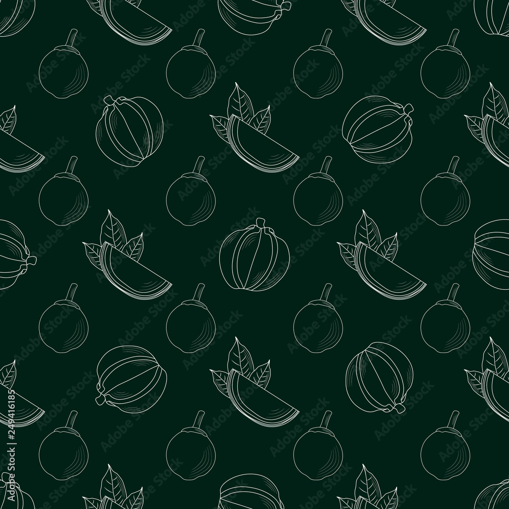 exotic fruit print. seamless pattern Quararibea cordata. South American sapote or chupa-chupa exotic fruit print. seamless pattern Quararibea cordata. South American sapote or chupa-chupa
