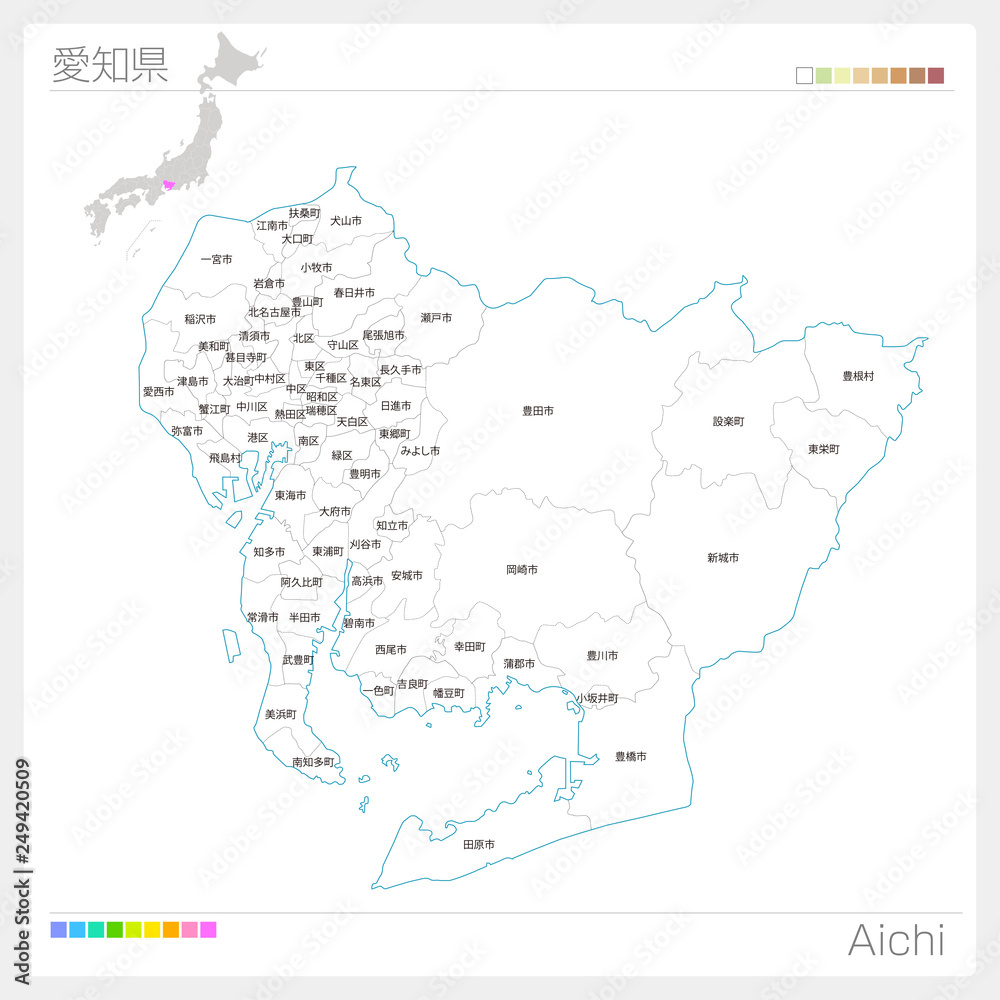愛知県の地図（市町村・区分け）