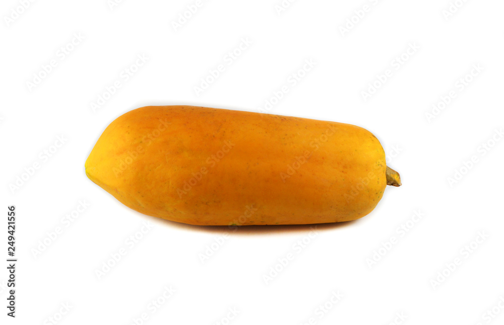 ripe papaya yellow tropical fruit on white background
