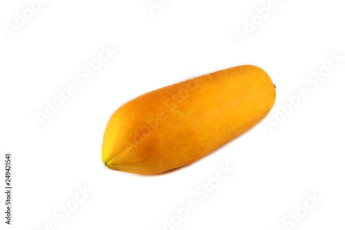 ripe papaya yellow tropical fruit on white background