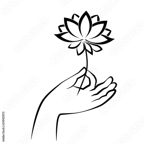 hand of buddha holding lotus. sketch drawing