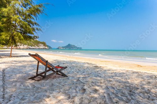 ฺBeach chair on the beach with beautiful landscape at Hua Hin Prachuap Khiri Khan Thailand.