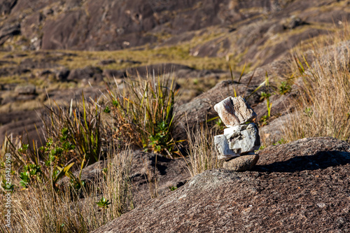 Trail marks in mountain landscape in Brazil highlands photo