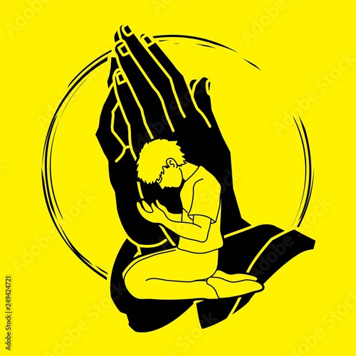 Pray , Prayer, Praise to the Lord , Double exposure cartoon graphic vector