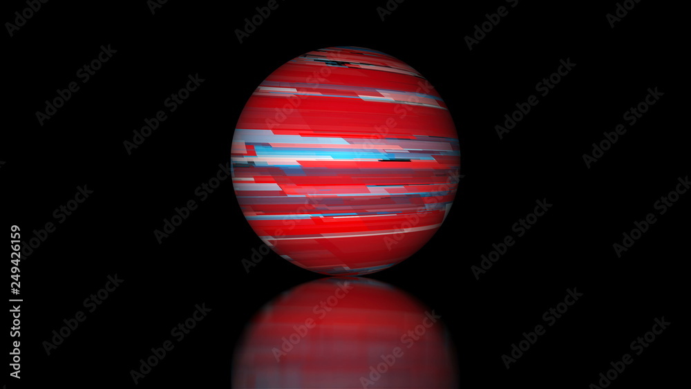 Digital sphere with abstract stripes in space, modern computer generated background, 3D rendering