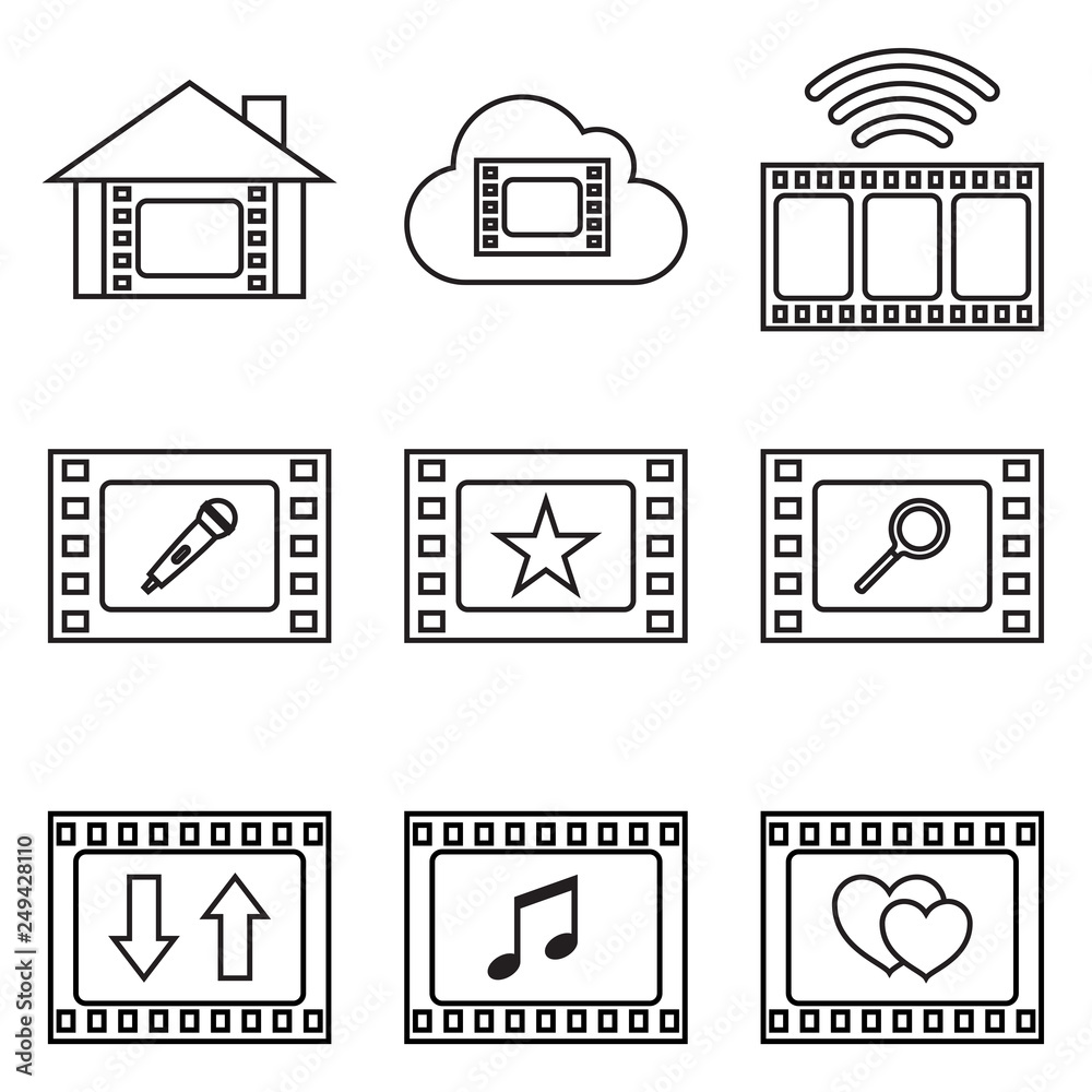 Film frame icon set. Vector thin line Film frame icon set. Vector thin line