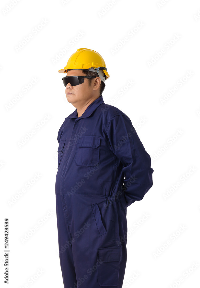 portrait of worker in Mechanic Jumpsuit isolated on white background portrait of worker in Mechanic Jumpsuit isolated on white background