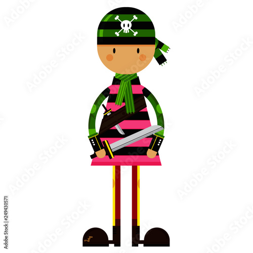 Cute Cartoon Bandana Pirate with Sword Illustration