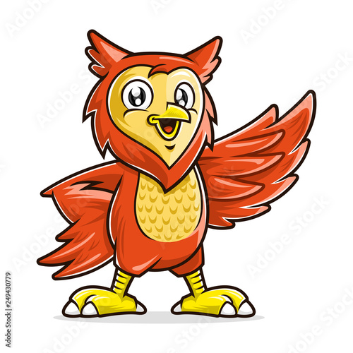 Owl mascot character, vector of owl cartoon smiling and standing up