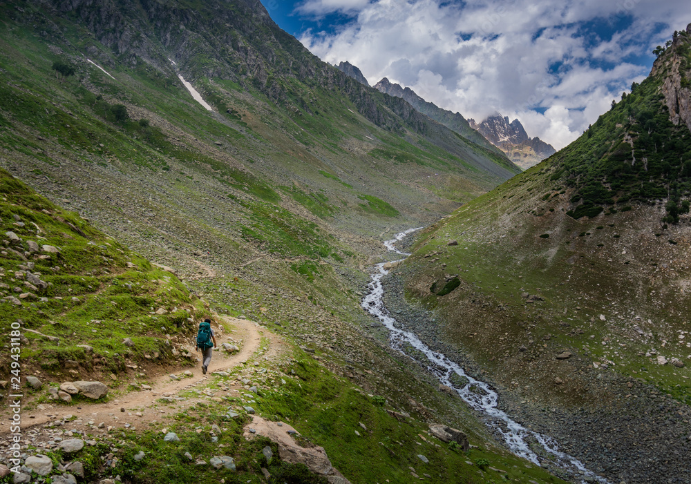 One Man Trekking on the route Kashmir India