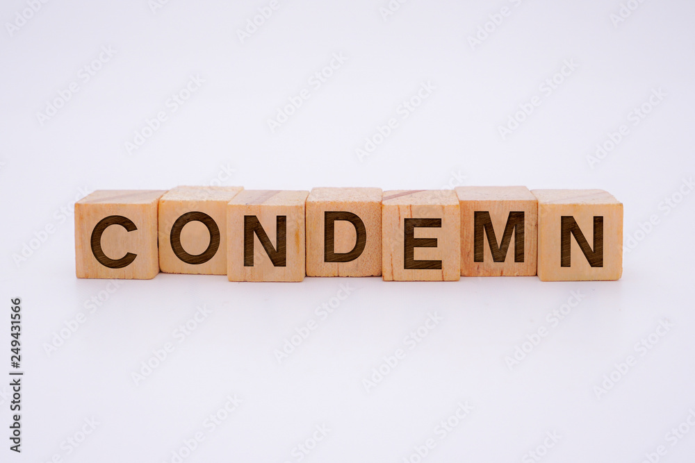 Condemn Word Written In Wooden Cube Condemn Word Written In Wooden Cube