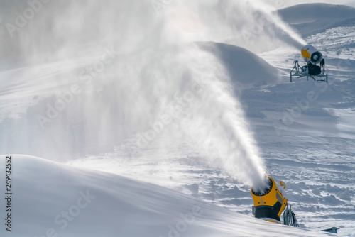 Snow cannons making artificial snow in Park City photo